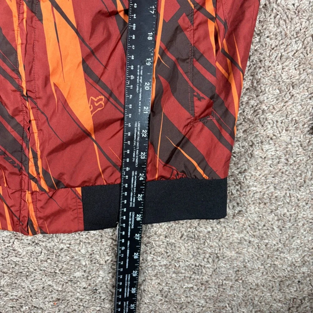 Fox Racing‎ Mens Red Orange Slash Print Hooded Full Zip Mesh Lined Windbreaker S